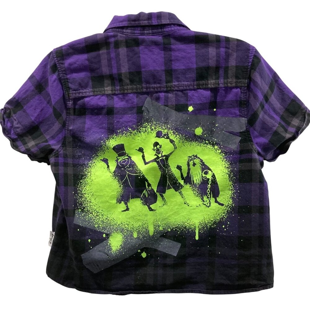 Disney Her Universe Button Down Shirt The Haunted Mansion Size M Purple Plaid